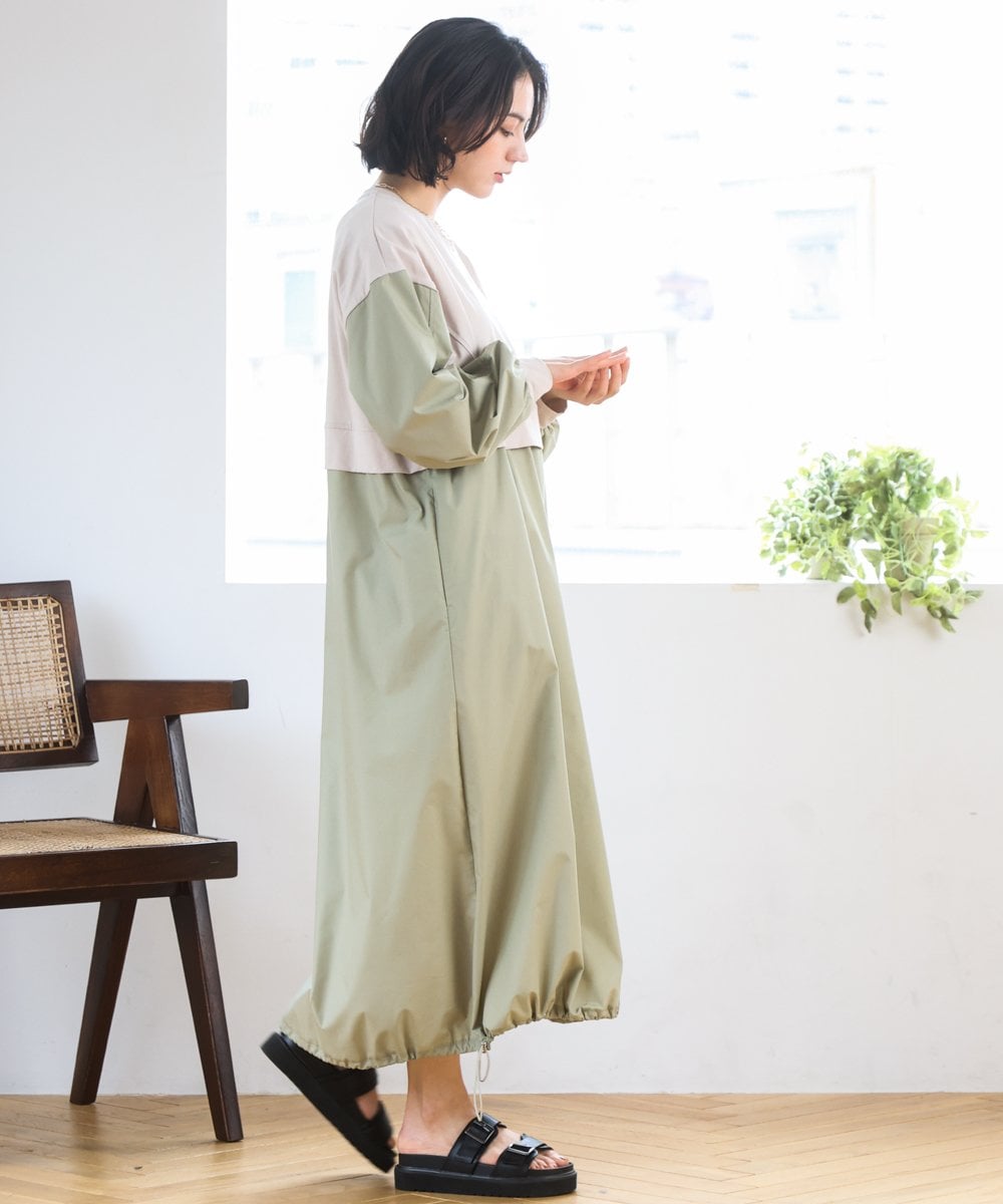 ZMEGE10169 al'aise modulation(アレーズモジュレーション) 【洗える】異素材ドッキングデザインワンピース ベージュ