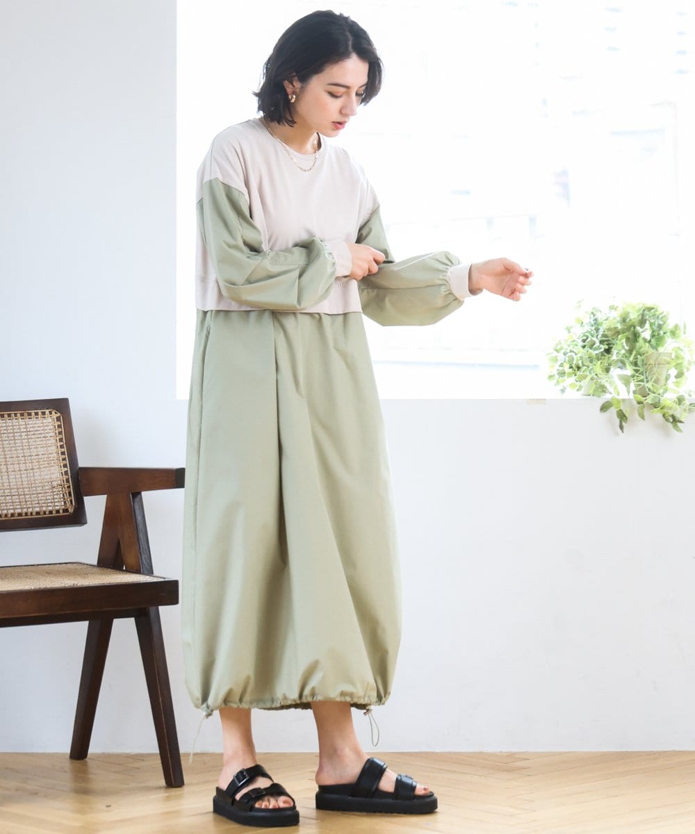 ZMEGE10169 al'aise modulation(アレーズモジュレーション) 【洗える】異素材ドッキングデザインワンピース ベージュ