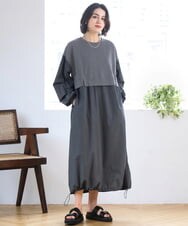 ZMEGE10169 al'aise modulation(アレーズモジュレーション) 【洗える】異素材ドッキングデザインワンピース ダークグレー