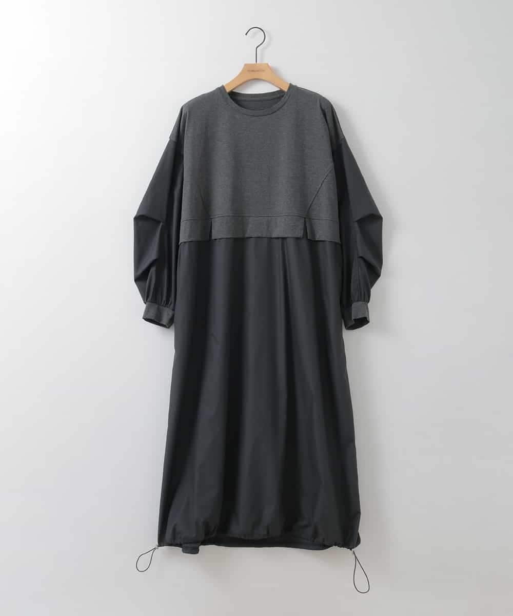 ZMEGE10169 al'aise modulation(アレーズモジュレーション) 【洗える】異素材ドッキングデザインワンピース ダークグレー