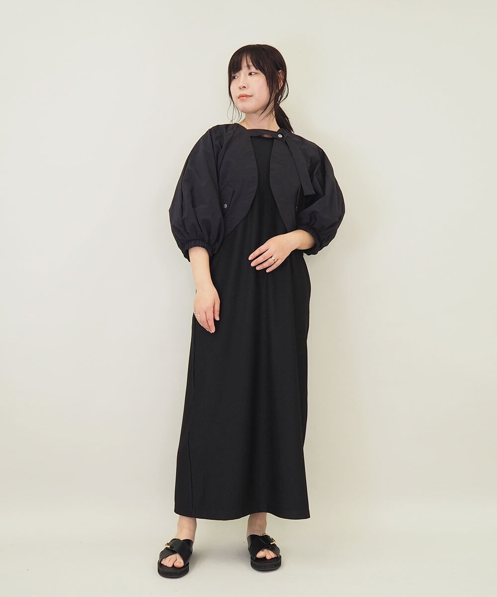 ZMEGE11150 al'aise modulation(アレーズモジュレーション) ボリュームギャザーボレロ×プリーツワンピース ブラック