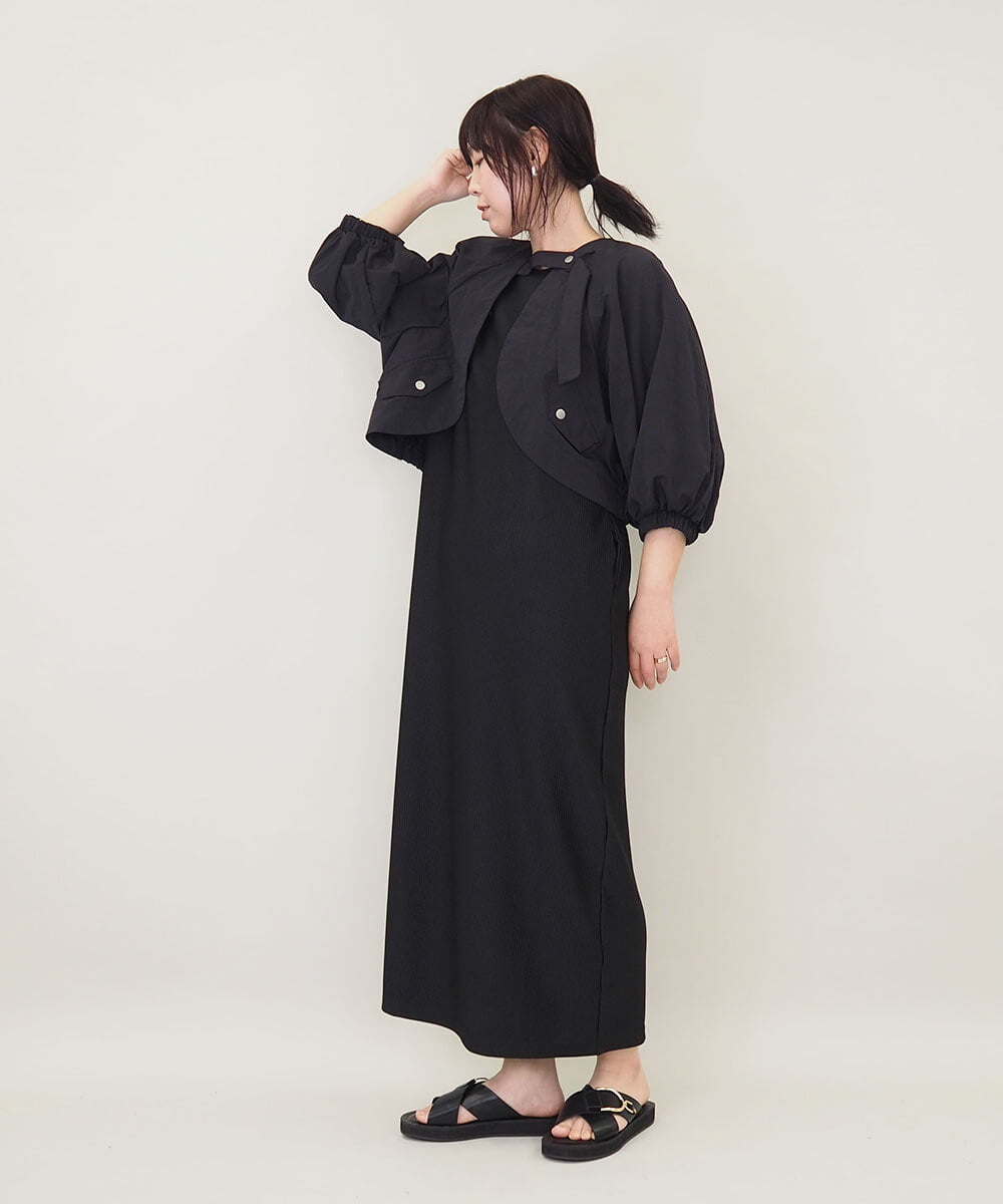 ZMEGE11150 al'aise modulation(アレーズモジュレーション) ボリュームギャザーボレロ×プリーツワンピース ブラック