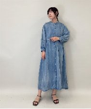 ZMEGE12190 al'aise modulation(アレーズモジュレーション) デニムライクサイドギャザーワンピース ブルー