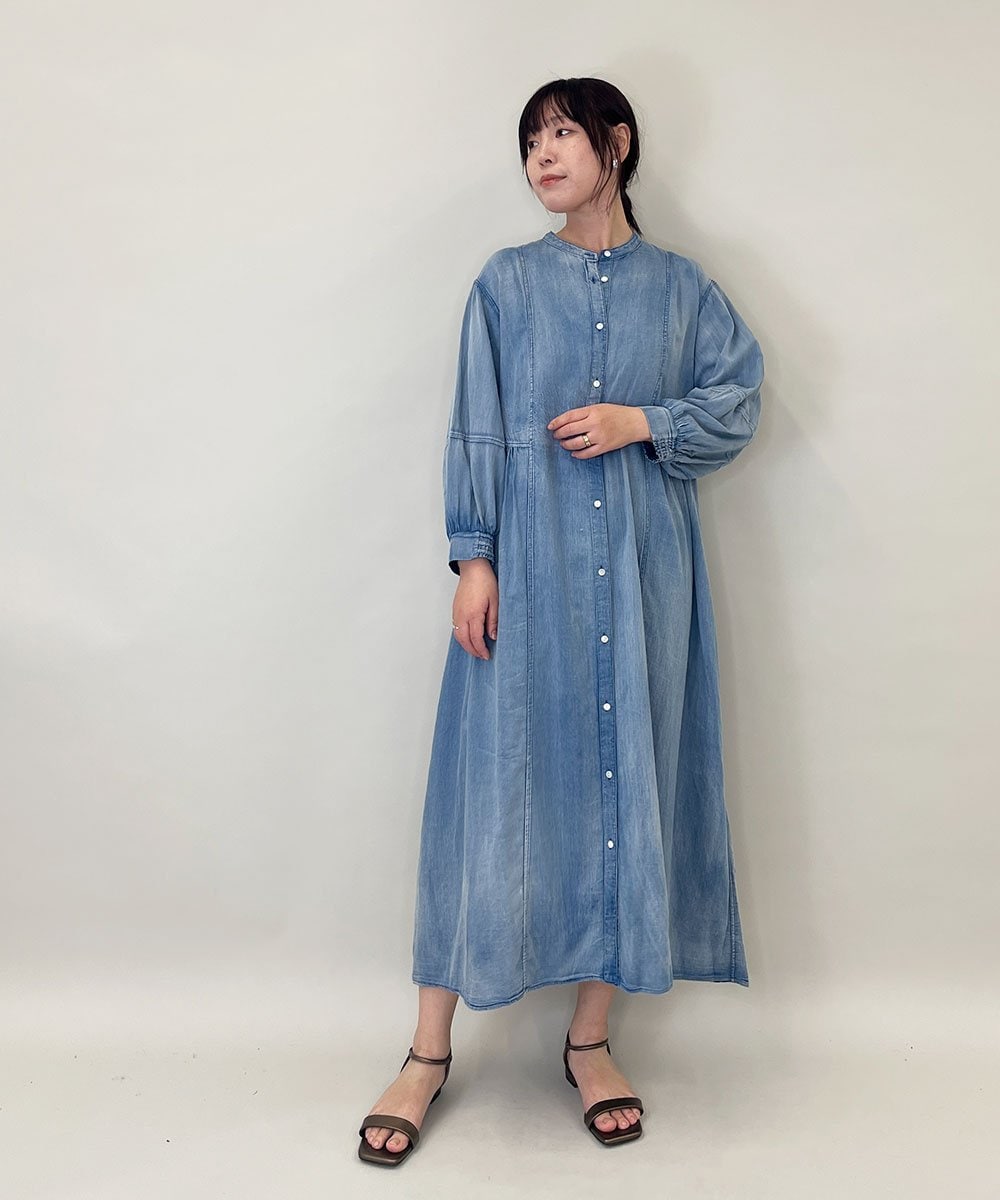 ZMEGE12190 al'aise modulation(アレーズモジュレーション) デニムライクサイドギャザーワンピース ブルー