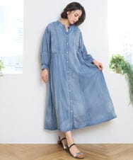 ZMEGE12190 al'aise modulation(アレーズモジュレーション) デニムライクサイドギャザーワンピース ブルー