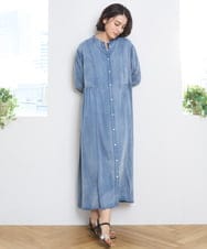 ZMEGE12190 al'aise modulation(アレーズモジュレーション) デニムライクサイドギャザーワンピース ブルー