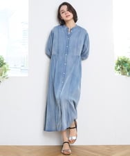 ZMEGE12190 al'aise modulation(アレーズモジュレーション) デニムライクサイドギャザーワンピース ブルー