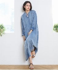 ZMEGE12190 al'aise modulation(アレーズモジュレーション) デニムライクサイドギャザーワンピース ブルー