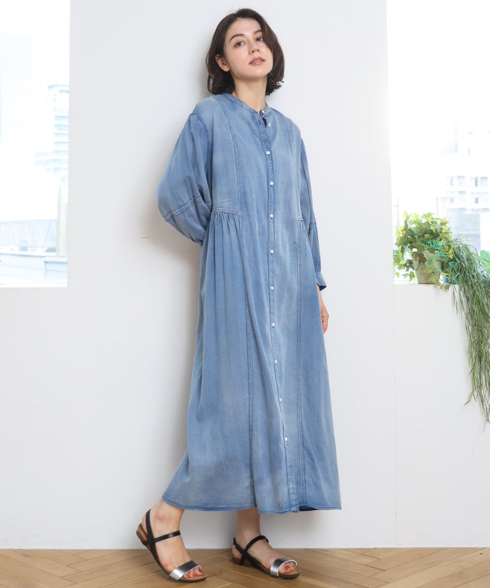 ZMEGE12190 al'aise modulation(アレーズモジュレーション) デニムライクサイドギャザーワンピース ブルー