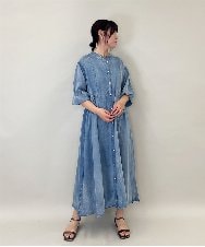 ZMEGE12190 al'aise modulation(アレーズモジュレーション) デニムライクサイドギャザーワンピース ブルー