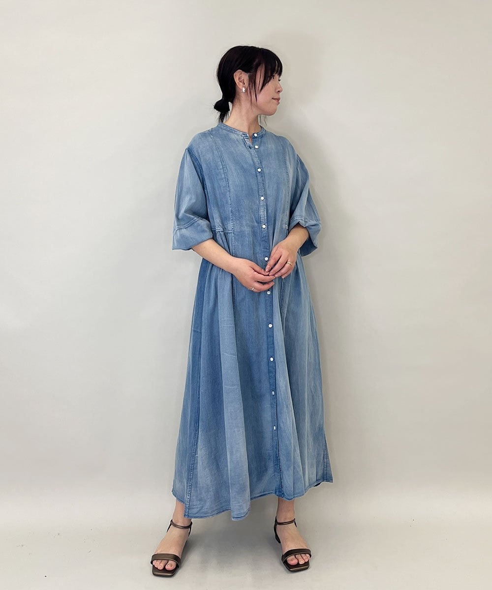 ZMEGE12190 al'aise modulation(アレーズモジュレーション) デニムライクサイドギャザーワンピース ブルー
