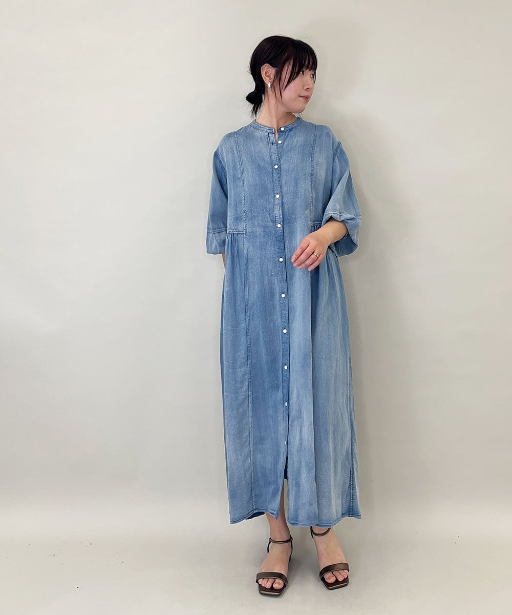 ZMEGE12190 al'aise modulation(アレーズモジュレーション) デニムライクサイドギャザーワンピース ブルー