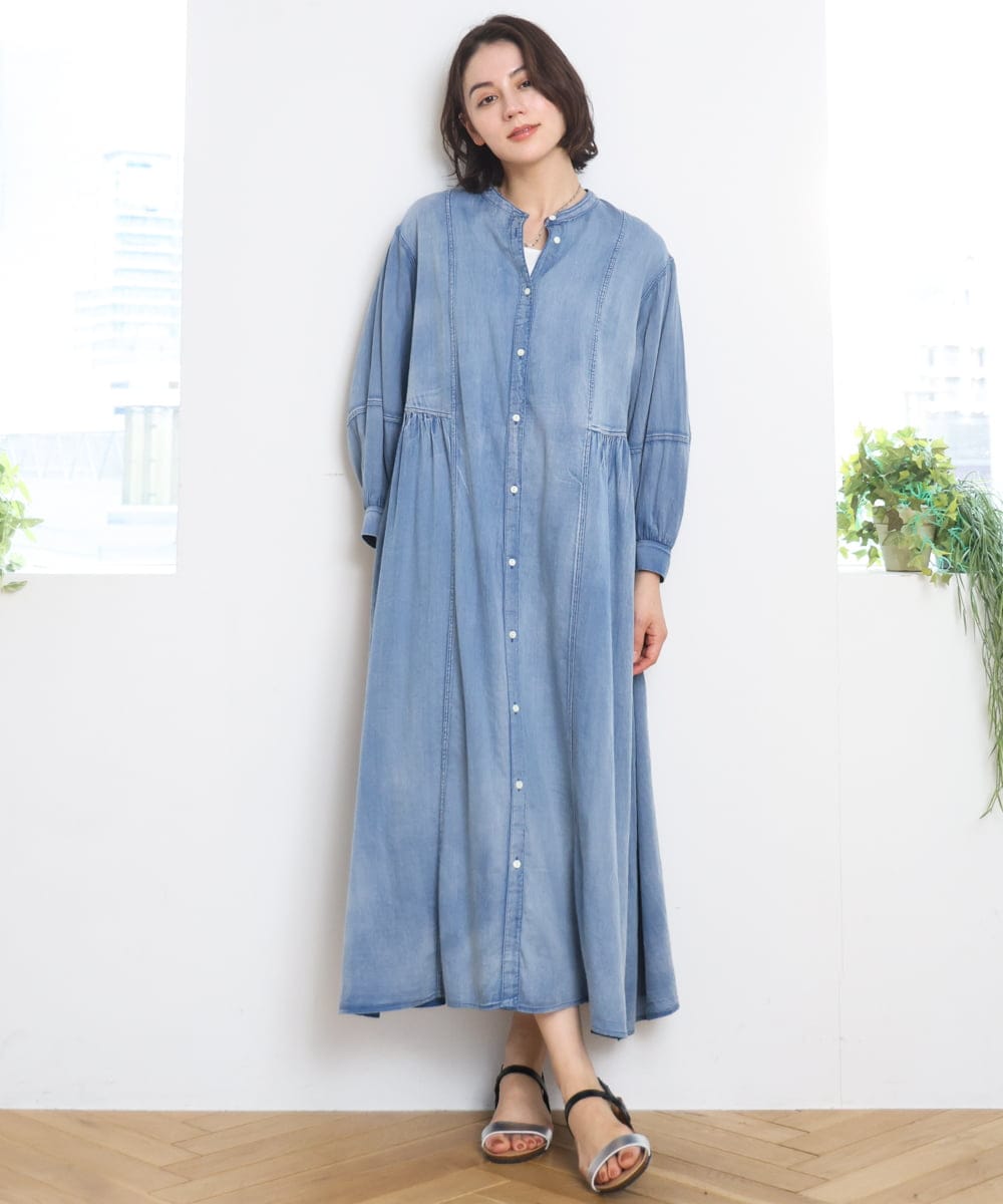 ZMEGE12190 al'aise modulation(アレーズモジュレーション) デニムライクサイドギャザーワンピース ブルー