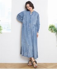 ZMEGE12190 al'aise modulation(アレーズモジュレーション) デニムライクサイドギャザーワンピース ブルー