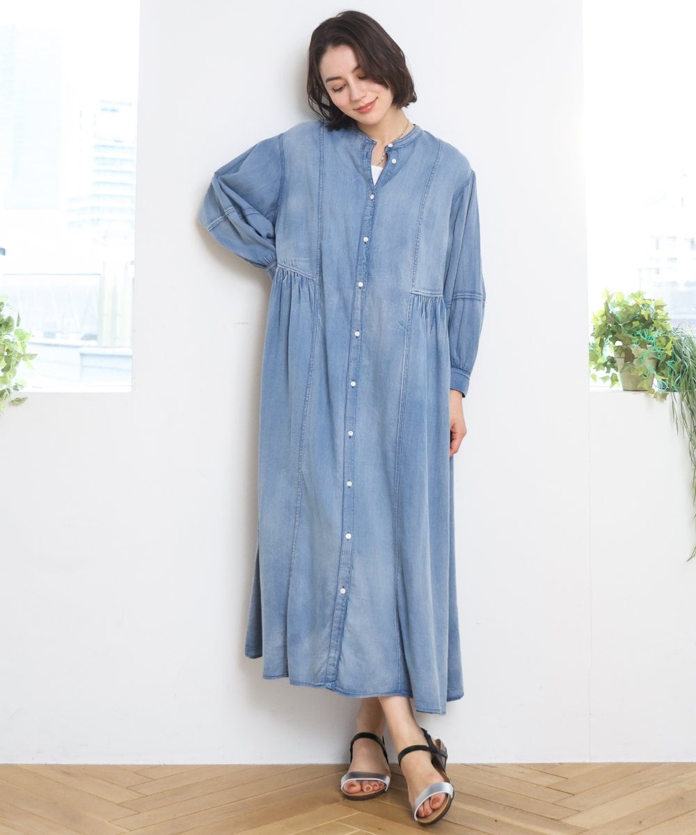 ZMEGE12190 al'aise modulation(アレーズモジュレーション) デニムライクサイドギャザーワンピース ブルー