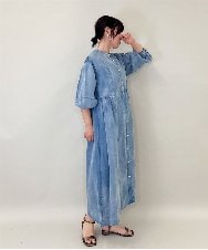 ZMEGE12190 al'aise modulation(アレーズモジュレーション) デニムライクサイドギャザーワンピース ブルー