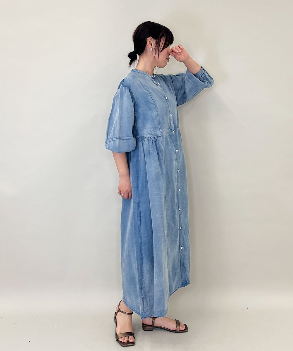 ZMEGE12190 al'aise modulation(アレーズモジュレーション) デニムライクサイドギャザーワンピース ブルー