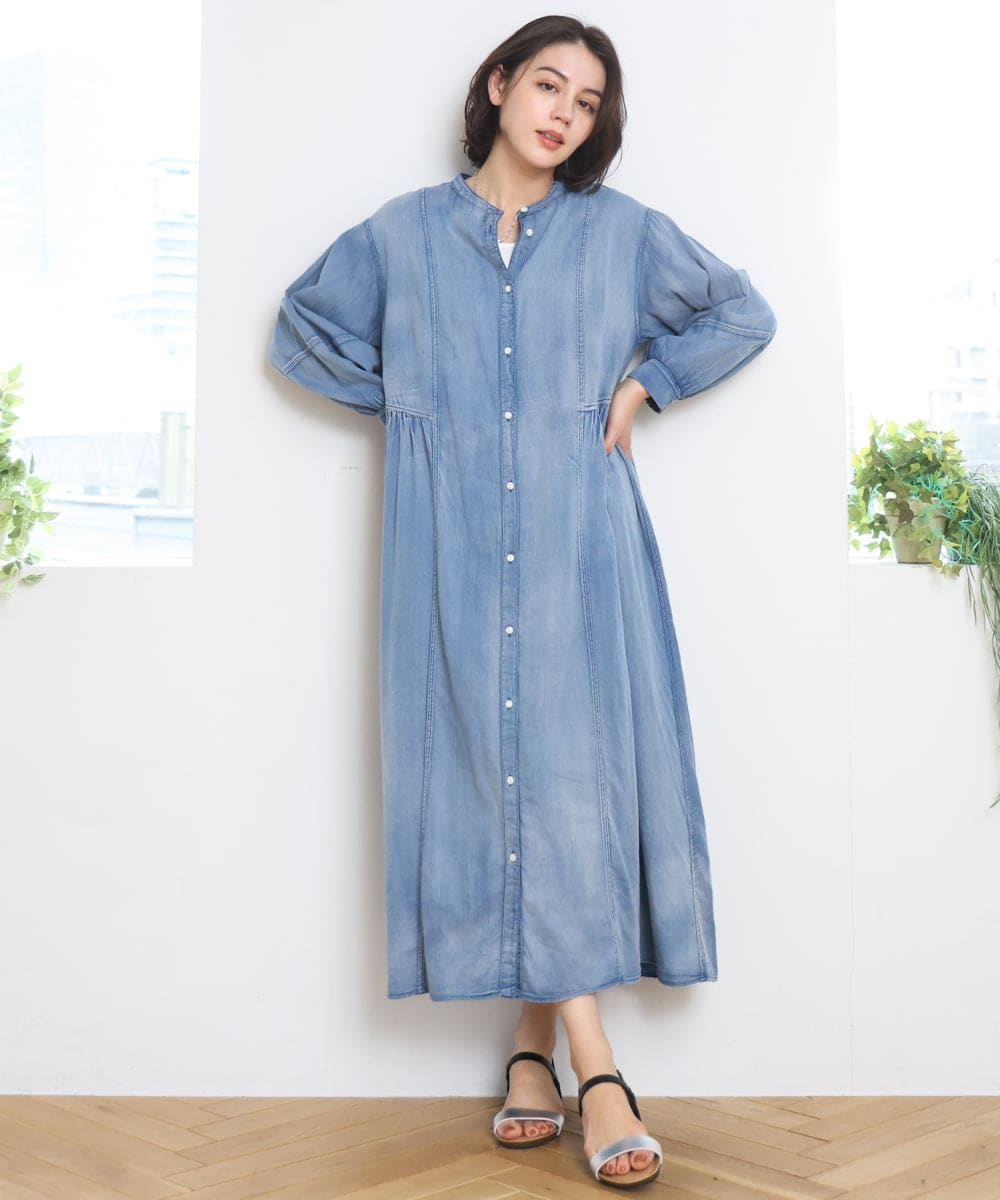 ZMEGE12190 al'aise modulation(アレーズモジュレーション) デニムライクサイドギャザーワンピース ブルー