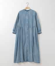ZMEGE12190 al'aise modulation(アレーズモジュレーション) デニムライクサイドギャザーワンピース ブルー