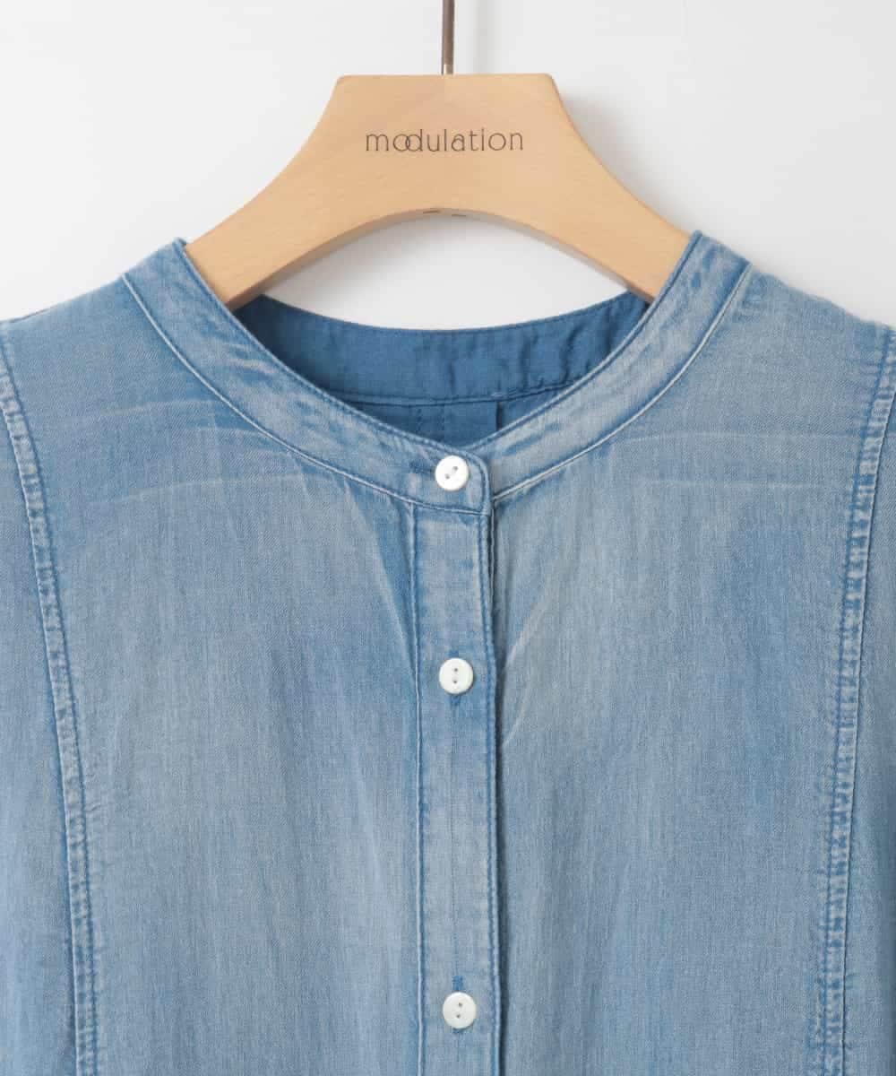 ZMEGE12190 al'aise modulation(アレーズモジュレーション) デニムライクサイドギャザーワンピース ブルー