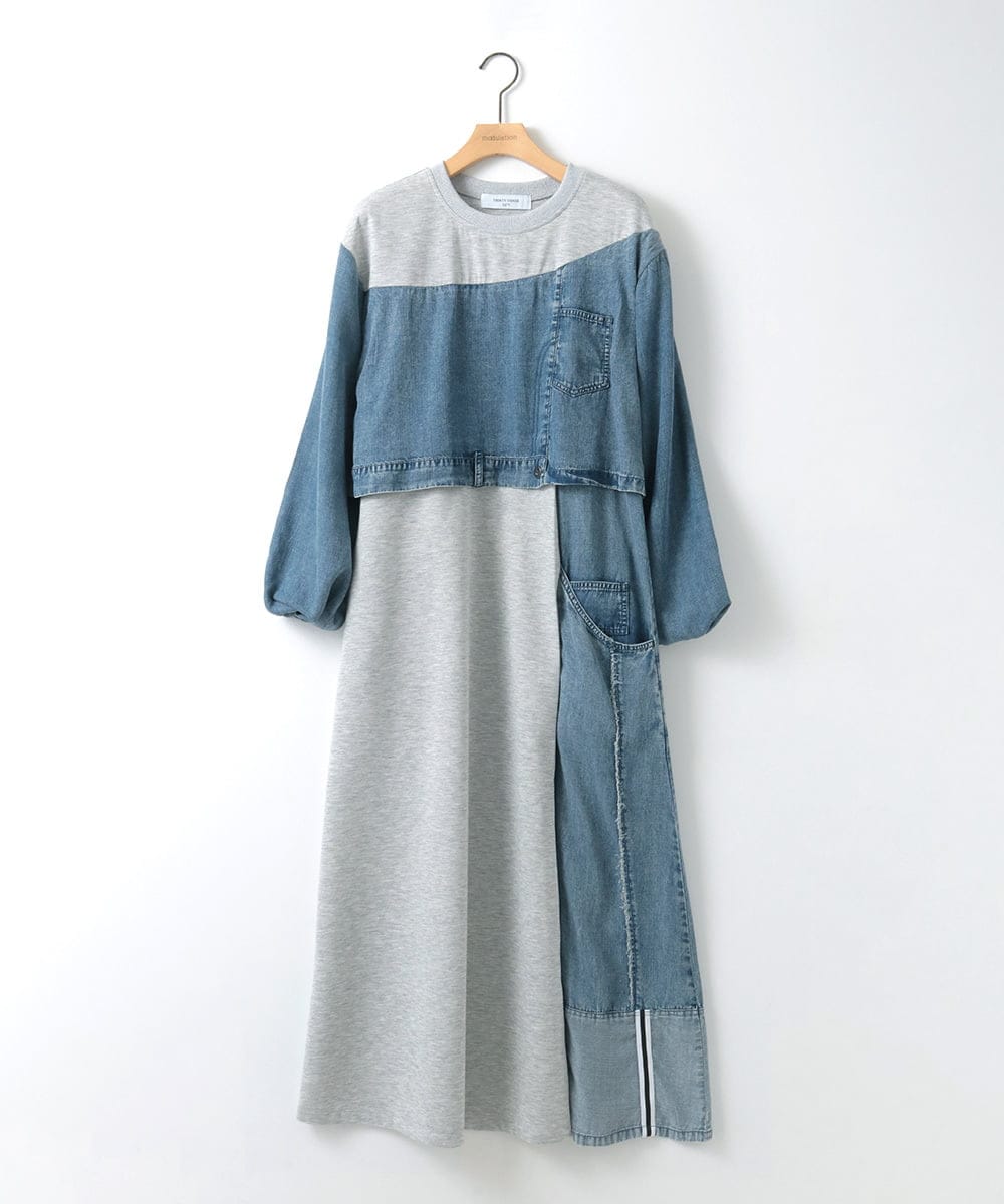 ZMEGE13188 al'aise modulation テンセルデニム切り替えワンピース