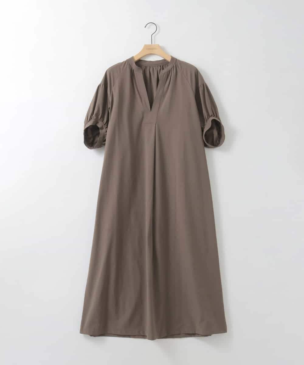 ZMEGE15120 al'aise modulation(アレーズモジュレーション) 【洗える/UV】パフスリーブスキッパーネックワンピース ブラウン