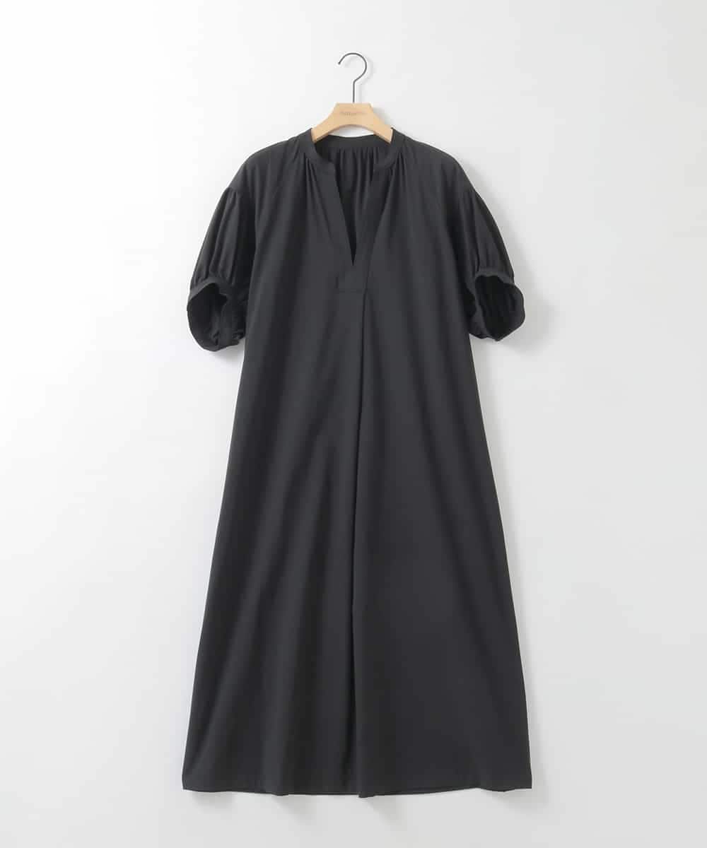 ZMEGE15120 al'aise modulation(アレーズモジュレーション) 【洗える/UV】パフスリーブスキッパーネックワンピース ブラック