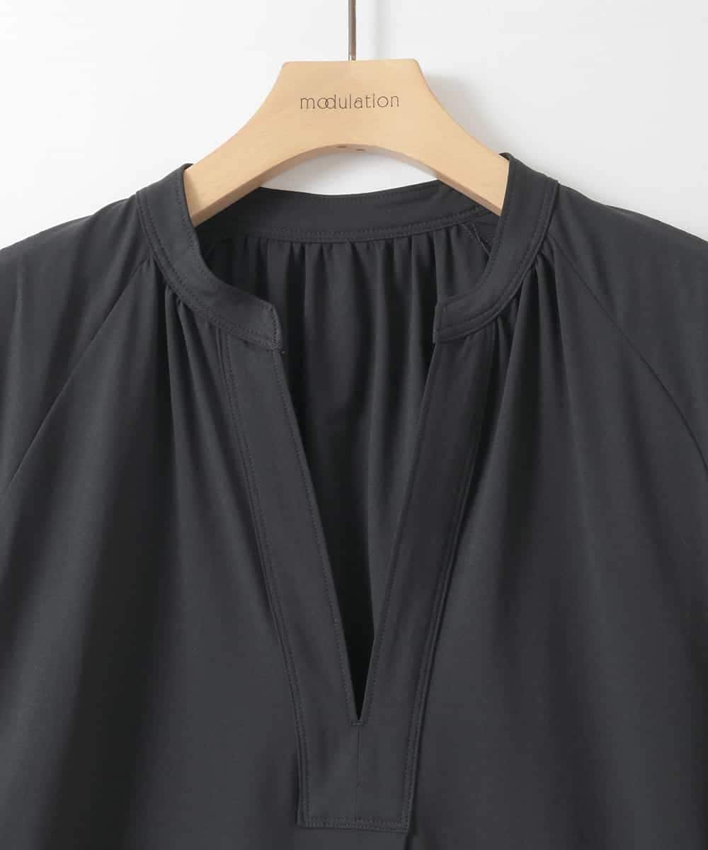 ZMEGE15120 al'aise modulation(アレーズモジュレーション) 【洗える/UV】パフスリーブスキッパーネックワンピース ブラック