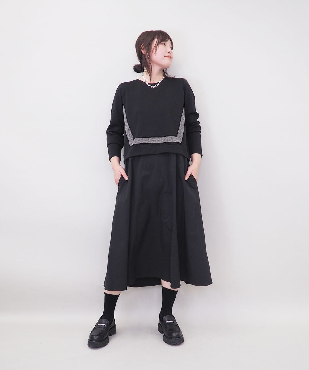 ZMEGE17150 al'aise modulation(アレーズモジュレーション) 異素材コンビデザインワンピース ブラック