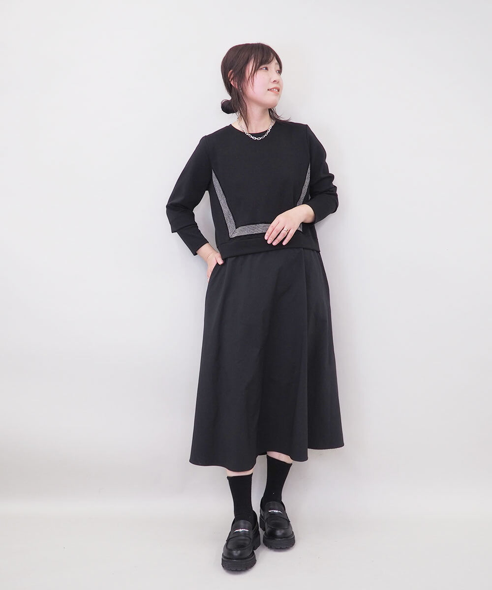 ZMEGE17150 al'aise modulation(アレーズモジュレーション) 異素材コンビデザインワンピース ブラック