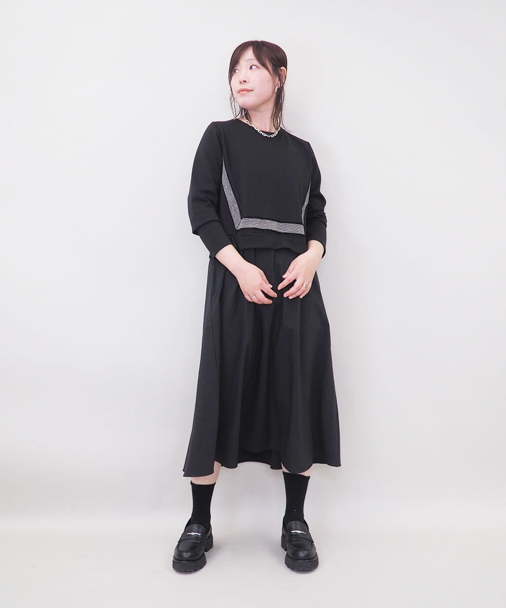 ZMEGE17150 al'aise modulation(アレーズモジュレーション) 異素材コンビデザインワンピース ブラック