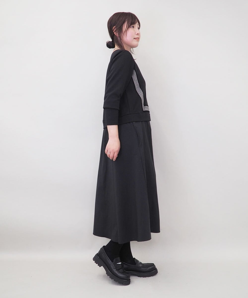 ZMEGE17150 al'aise modulation(アレーズモジュレーション) 異素材コンビデザインワンピース ブラック