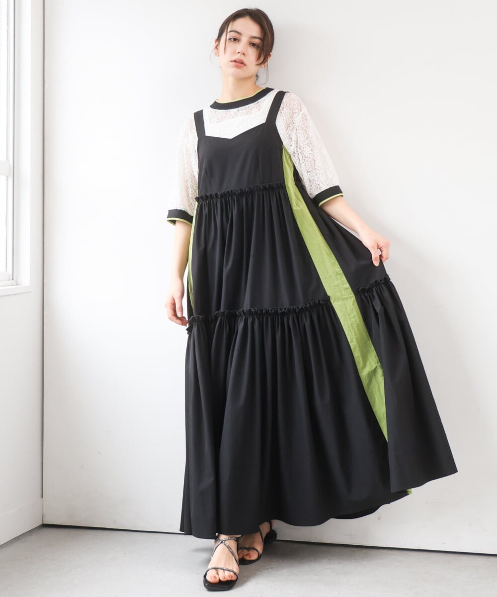 ZMEGE19190 al'aise modulation(アレーズモジュレーション) サイドラインティアードジャンパースカート ブラック