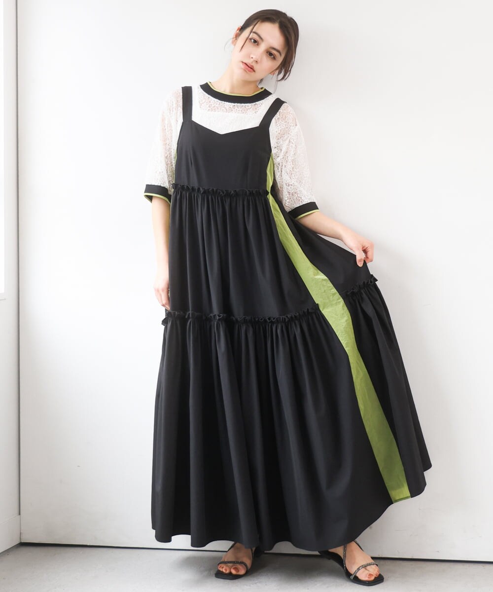 ZMEGE19190 al'aise modulation(アレーズモジュレーション) サイドラインティアードジャンパースカート ブラック