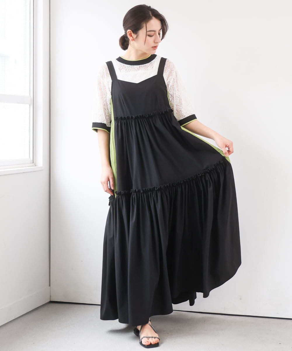 ZMEGE19190 al'aise modulation(アレーズモジュレーション) サイドラインティアードジャンパースカート ブラック