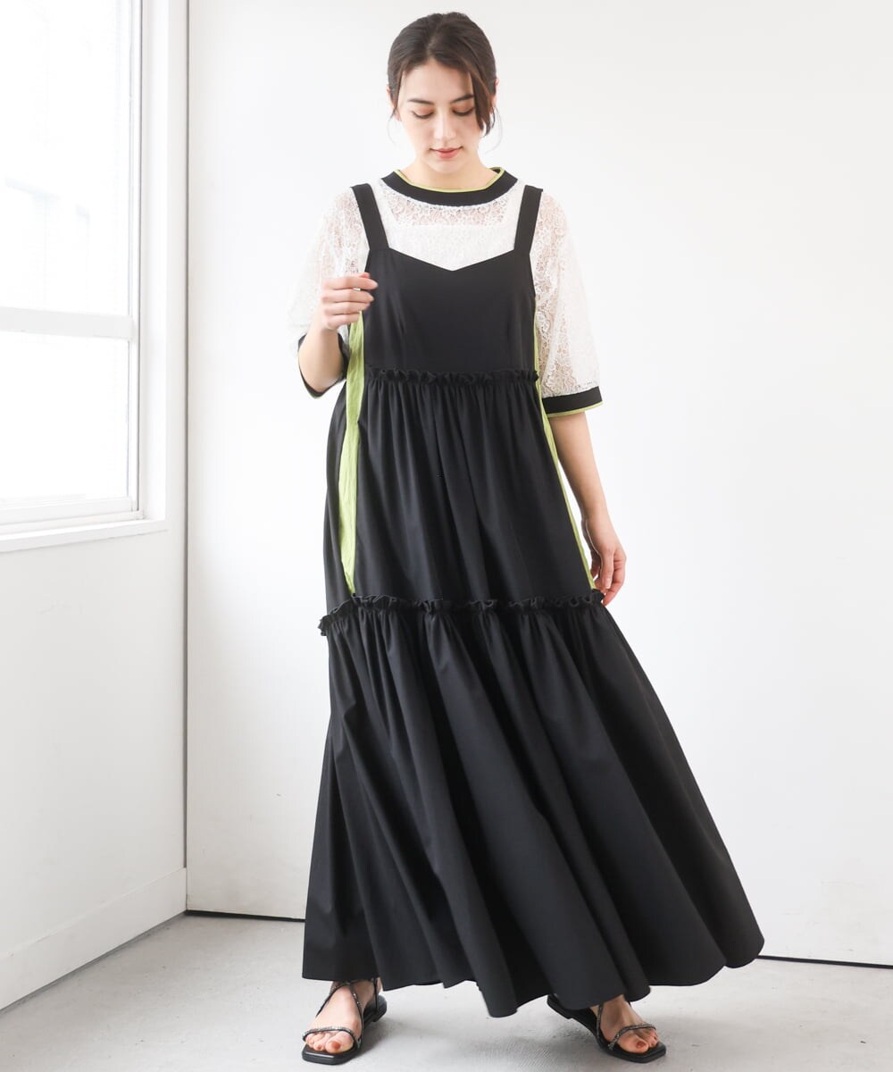 ZMEGE19190 al'aise modulation(アレーズモジュレーション) サイドラインティアードジャンパースカート ブラック