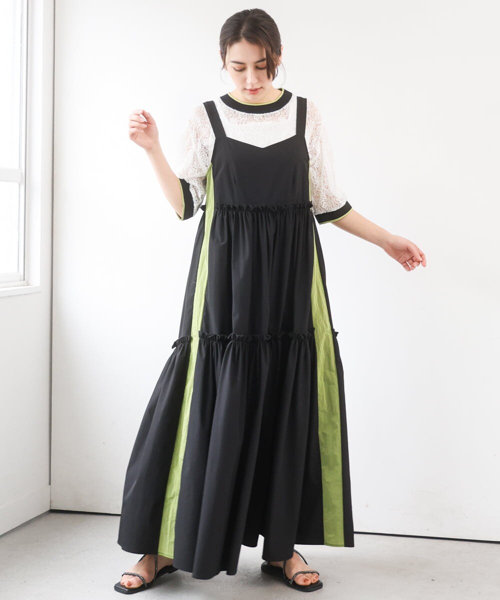 ZMEGE19190 al'aise modulation(アレーズモジュレーション) サイドラインティアードジャンパースカート ブラック