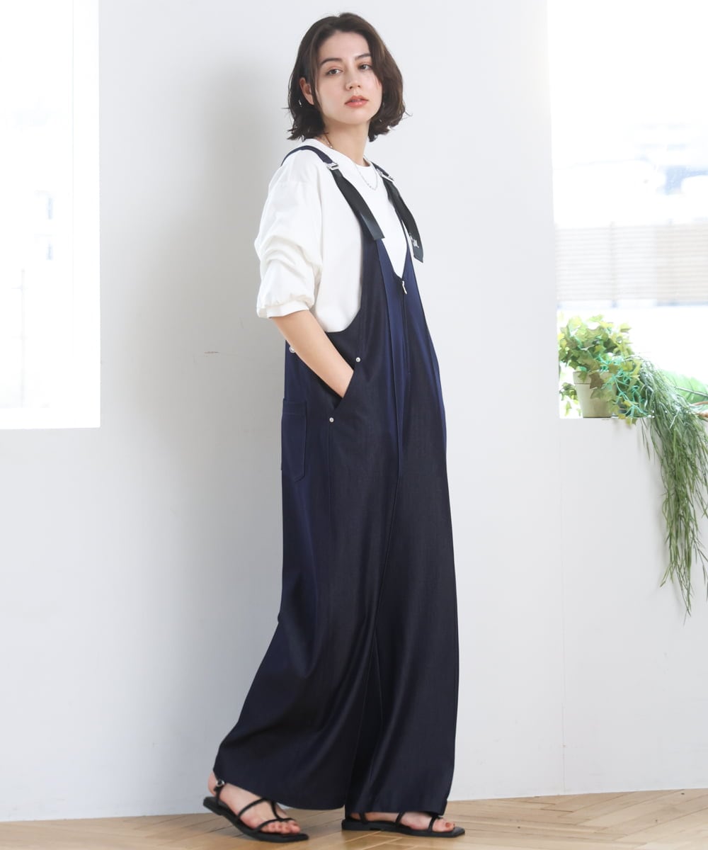 ZMEGE25148 al'aise modulation(アレーズモジュレーション) ペインターロゴ刺繍サロペット ネイビー
