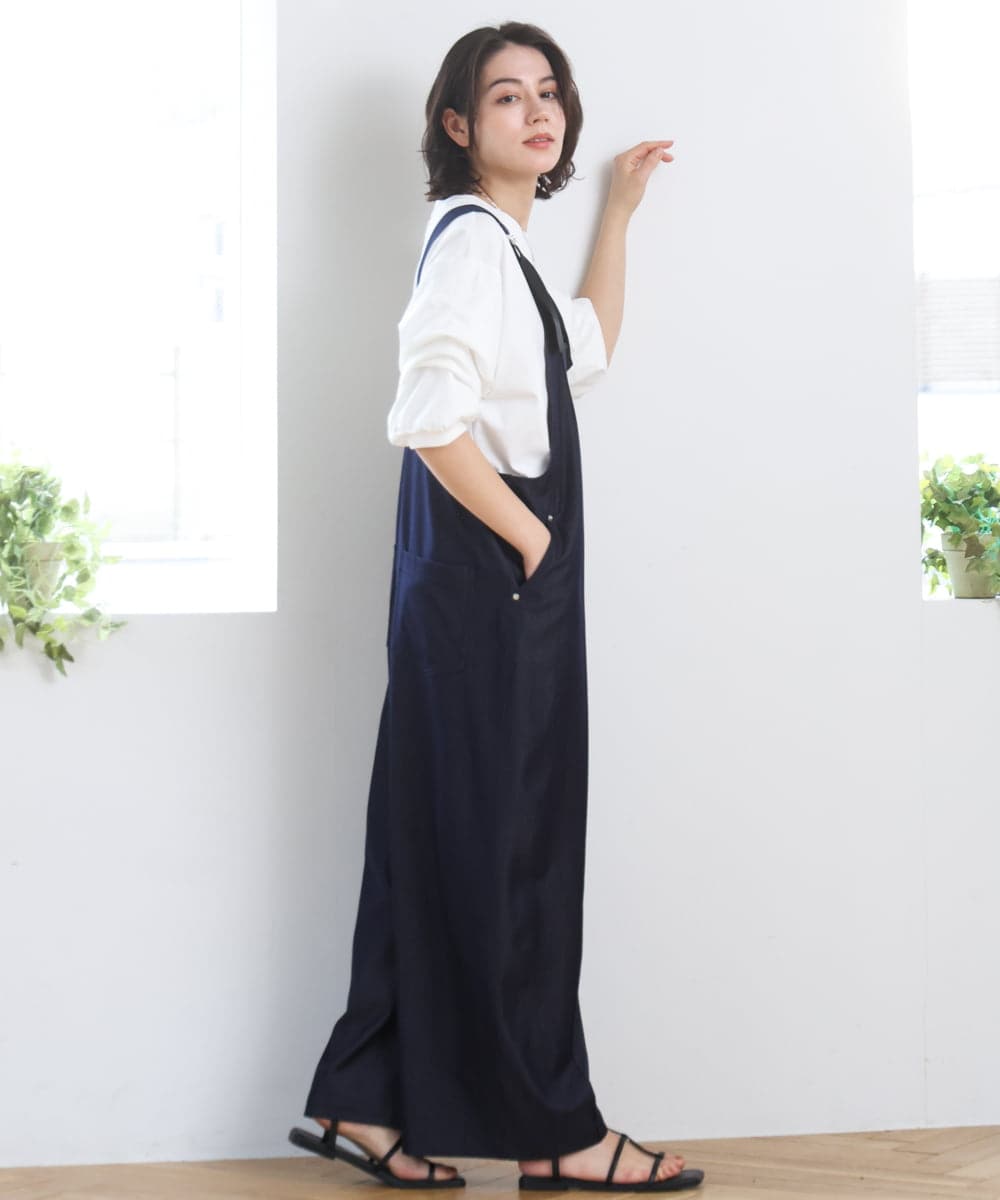 ZMEGE25148 al'aise modulation(アレーズモジュレーション) ペインターロゴ刺繍サロペット ネイビー