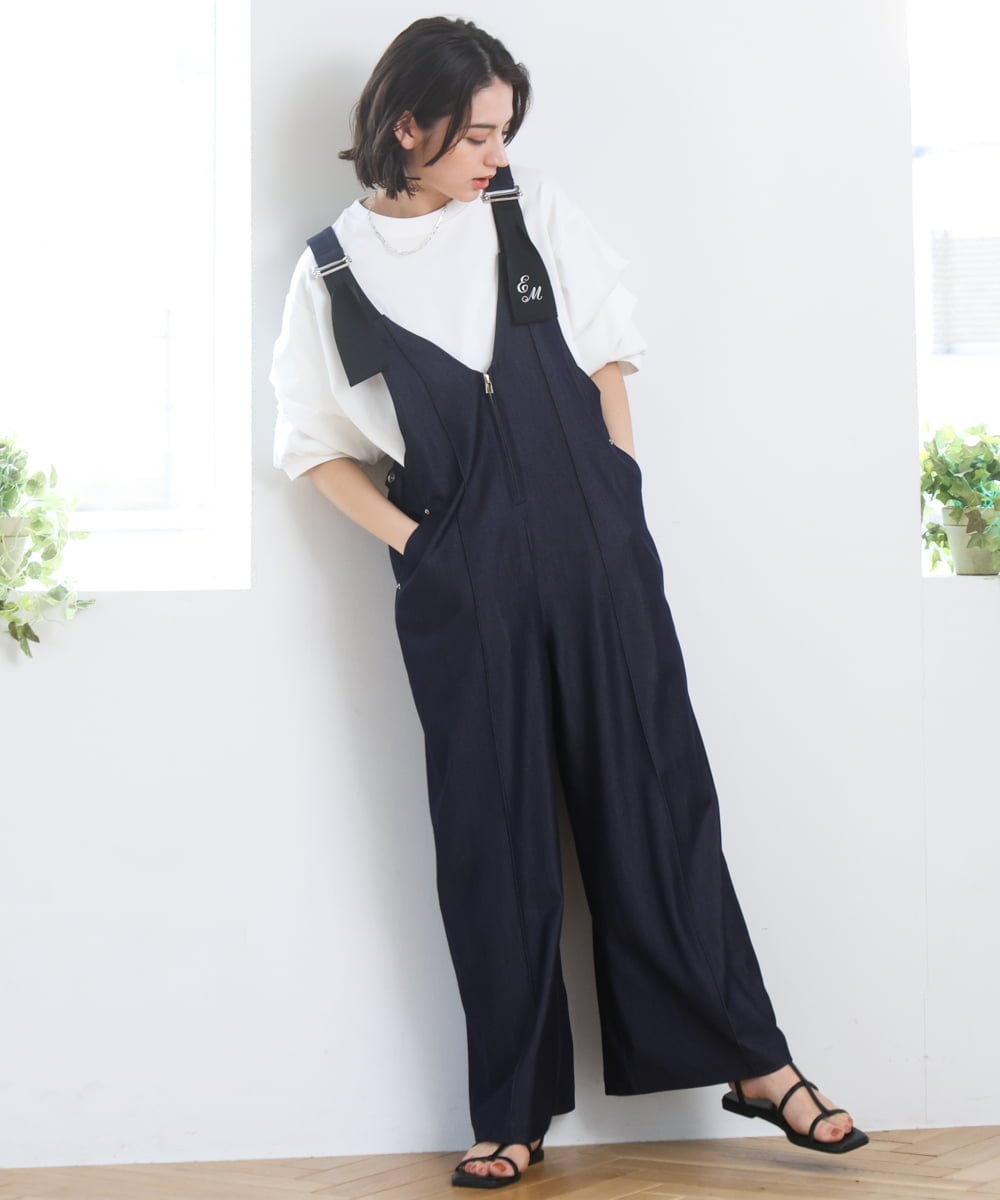 ZMEGE25148 al'aise modulation(アレーズモジュレーション) ペインターロゴ刺繍サロペット ネイビー