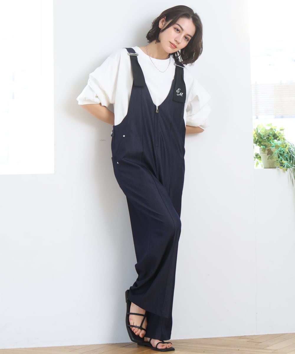 ZMEGE25148 al'aise modulation(アレーズモジュレーション) ペインターロゴ刺繍サロペット ネイビー
