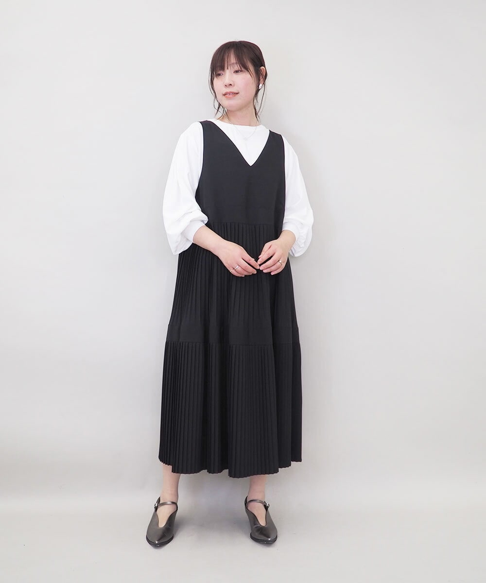 ZMEGE27140 al'aise modulation(アレーズモジュレーション) プリーツデザインジャンパースカート ブラック