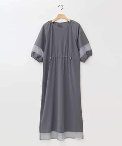 ZMEHB40100  【洗える】異素材ジョイントパフスリーブワンピース