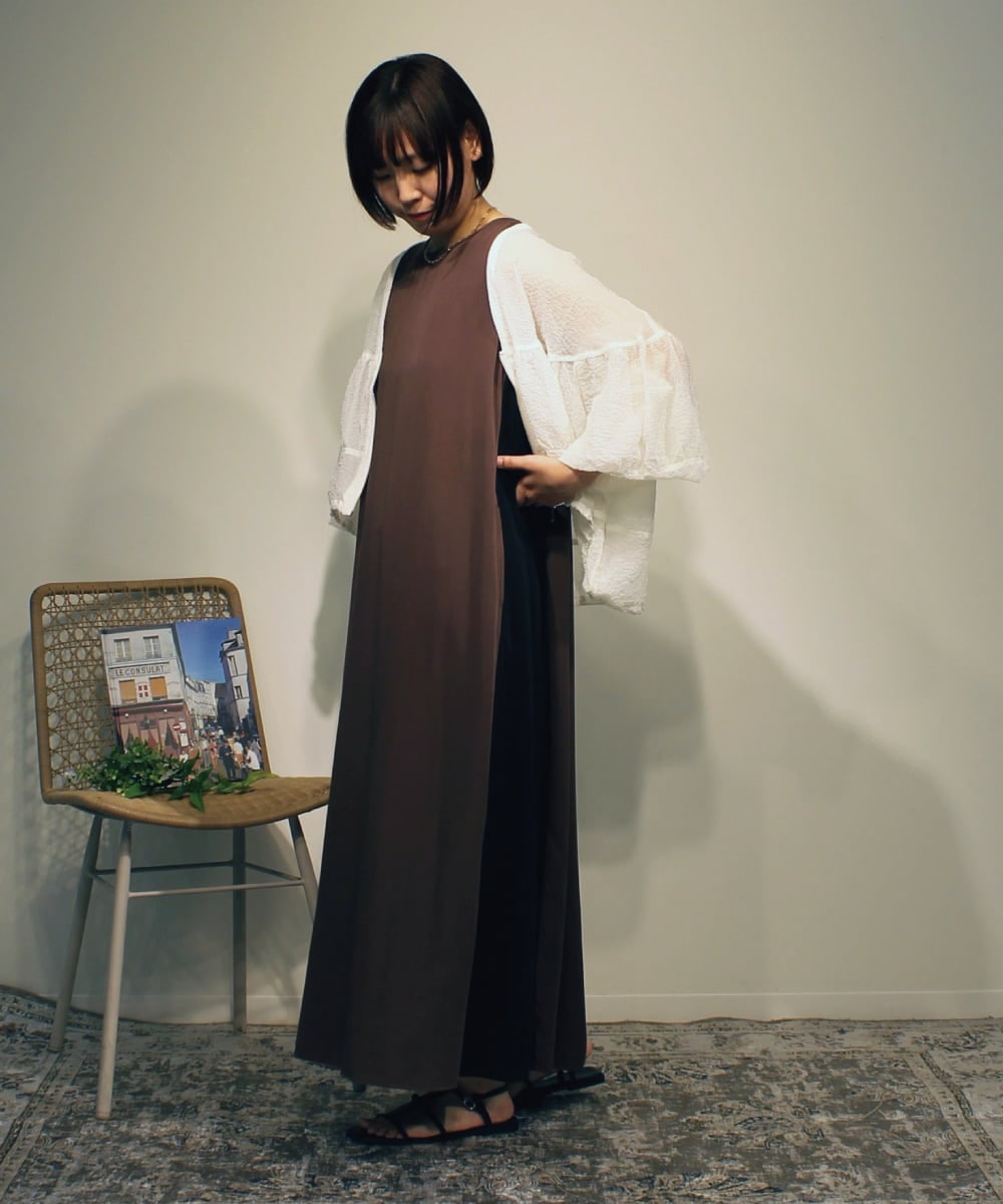 ZMEHB44128 al'aise modulation(アレーズモジュレーション) 配色切り替えスリーブレスワンピース ブラウン