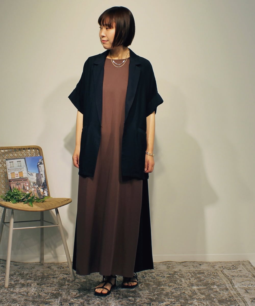 ZMEHB44128 al'aise modulation(アレーズモジュレーション) 配色切り替えスリーブレスワンピース ブラウン