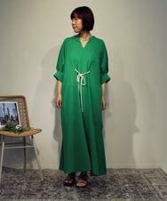 ZMEHB45137 al'aise modulation(アレーズモジュレーション) ロープアクセントリネン風ワンピース グリーン