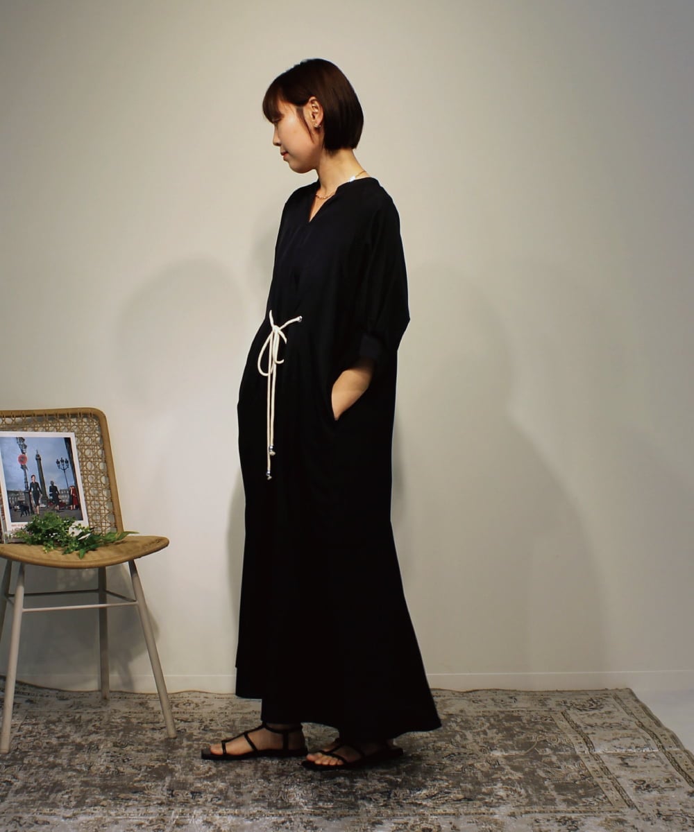 ZMEHB45137 al'aise modulation(アレーズモジュレーション) ロープアクセントリネン風ワンピース ブラック