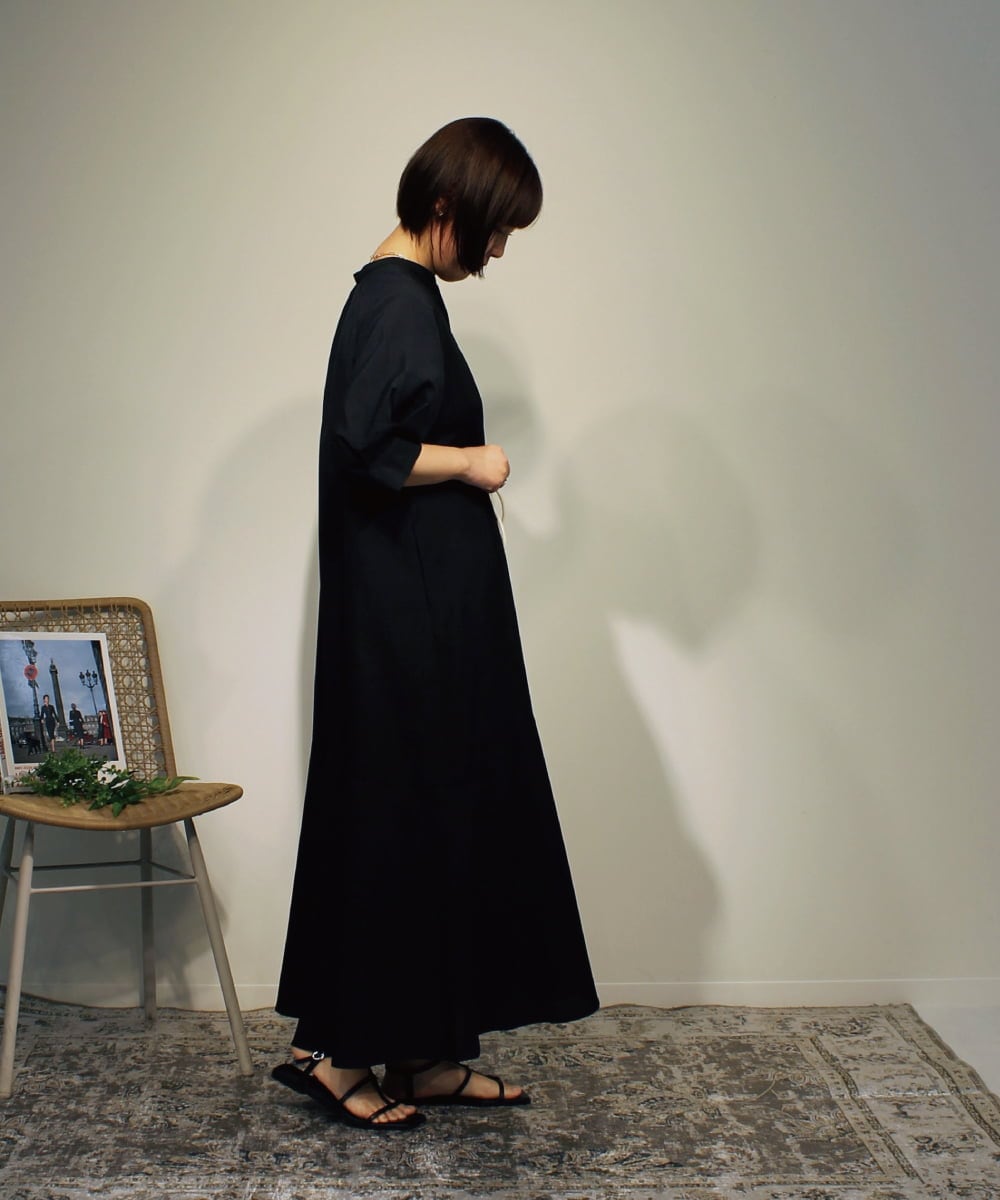 ZMEHB45137 al'aise modulation(アレーズモジュレーション) ロープアクセントリネン風ワンピース ブラック