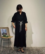 ZMEHB45137 al'aise modulation(アレーズモジュレーション) ロープアクセントリネン風ワンピース ブラック