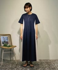 ZMEHB63127 al'aise modulation(アレーズモジュレーション) 3カラー切り替えジャージーワンピース ネイビー